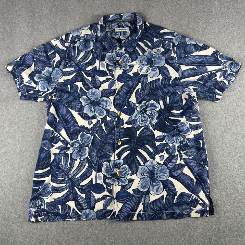 Tommy Bahama Tampa Bay Lightning Shirt Men's XL 100% Silk Blue Floral Hawaiian - Picture 2 of 6
